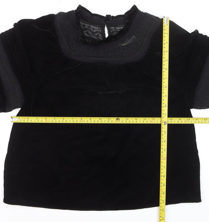 Marks and Spencer Womens Black Velvet Embroidered Blouse Size 12
