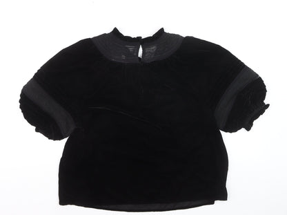 Marks and Spencer Womens Black Velvet Embroidered Blouse Size 12