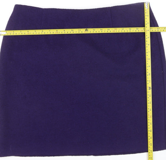 Marks and Spencer Women Purple Wool Blend Knee Length Pencil Skirt Size 18