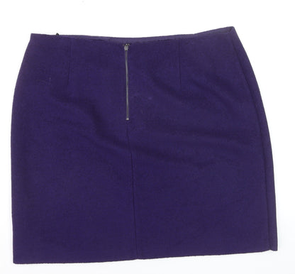Marks and Spencer Women Purple Wool Blend Knee Length Pencil Skirt Size 18