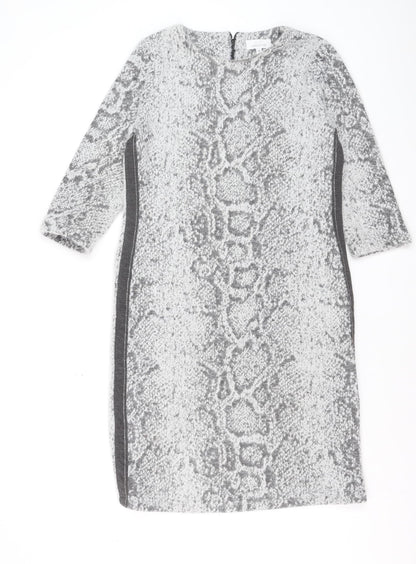 Just White Womens Grey Animal Print Knit Sheath Dress Size 10