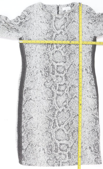 Just White Womens Grey Animal Print Knit Sheath Dress Size 10