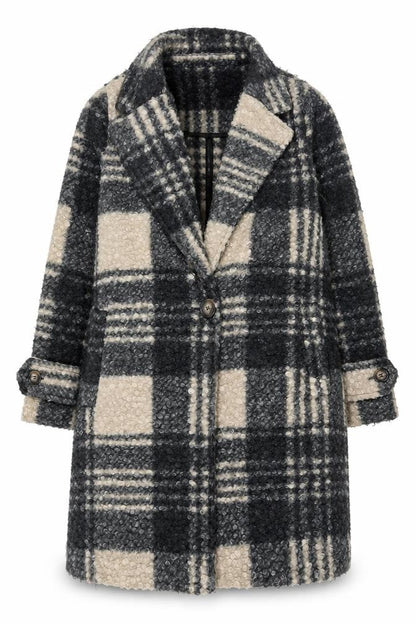 Tu Women Grey Checked Wool Blend Mid-Length Coat Size 16