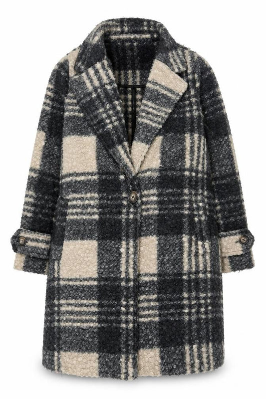Tu Women Grey Checked Wool Blend Mid-Length Coat Size 16