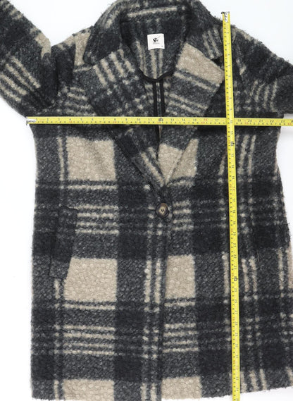 Tu Women Grey Checked Wool Blend Mid-Length Coat Size 16