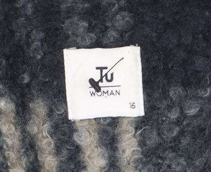 Tu Women Grey Checked Wool Blend Mid-Length Coat Size 16