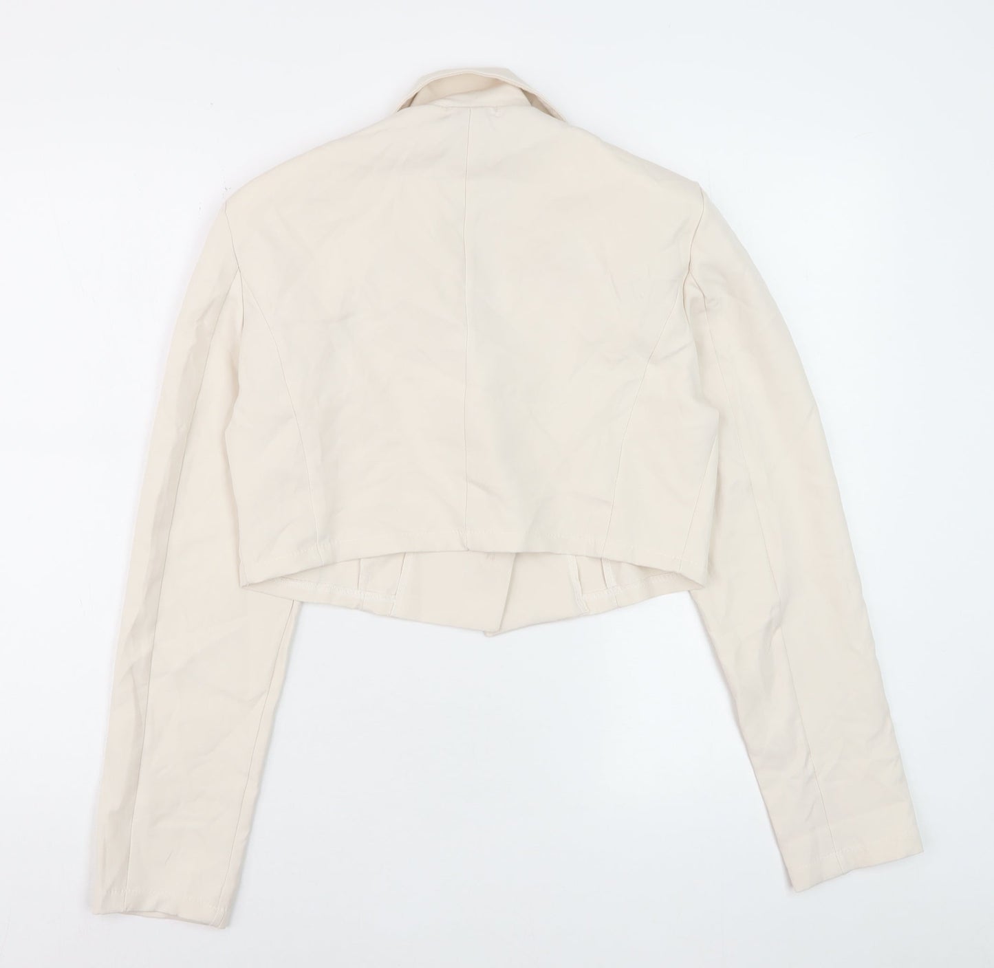 Boohoo Women Beige Cropped Blazer Jacket UK 10