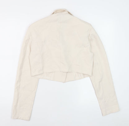Boohoo Women Beige Cropped Blazer Jacket UK 10