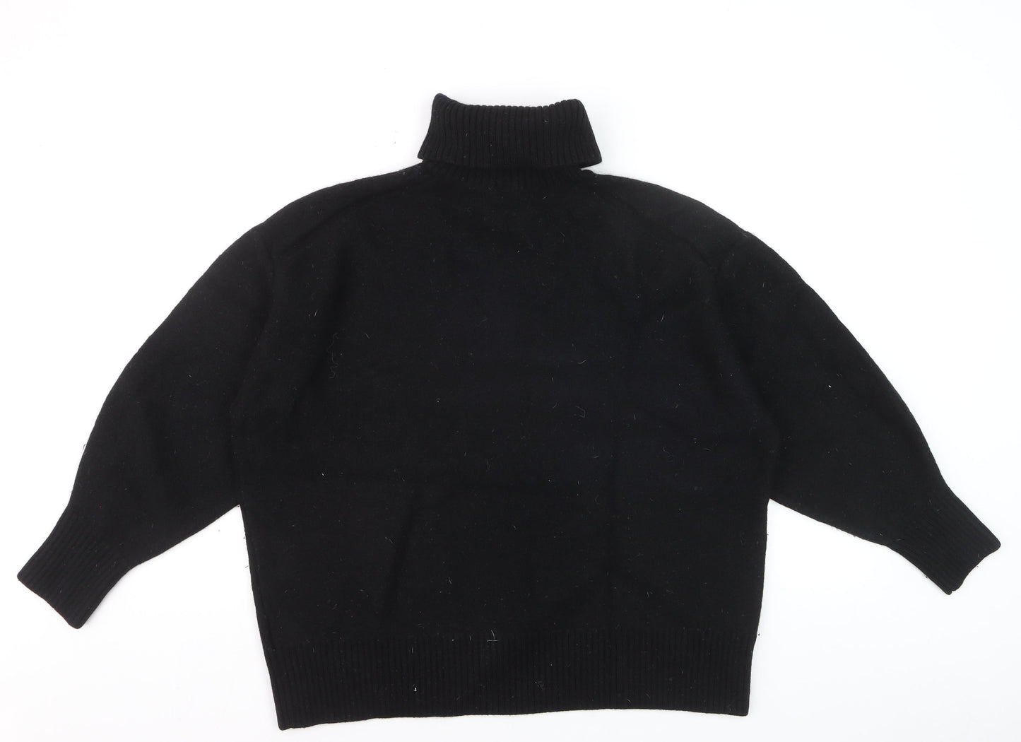 COS Women's Black Wool Roll Neck Jumper Size L Relaxed Fit