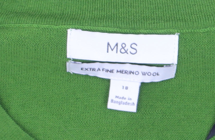 Marks and Spencer Women Green Size 18 Merino Wool Button Cardigan