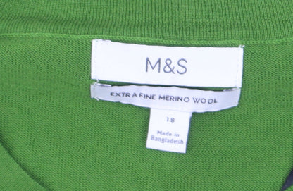 Marks and Spencer Women Green Size 18 Merino Wool Button Cardigan