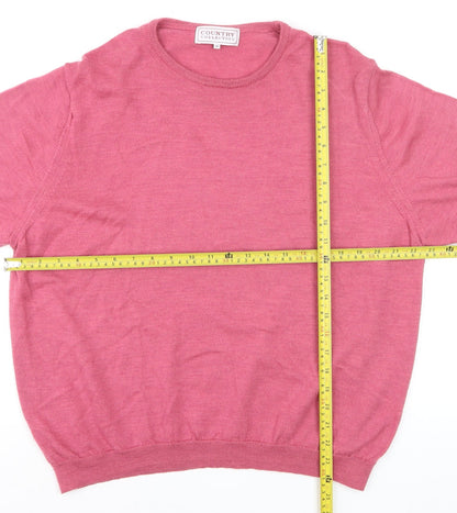 Country Collection Women Pink Merino Wool Short Sleeve Jumper Size 22
