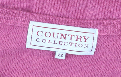Country Collection Women Pink Merino Wool Short Sleeve Jumper Size 22