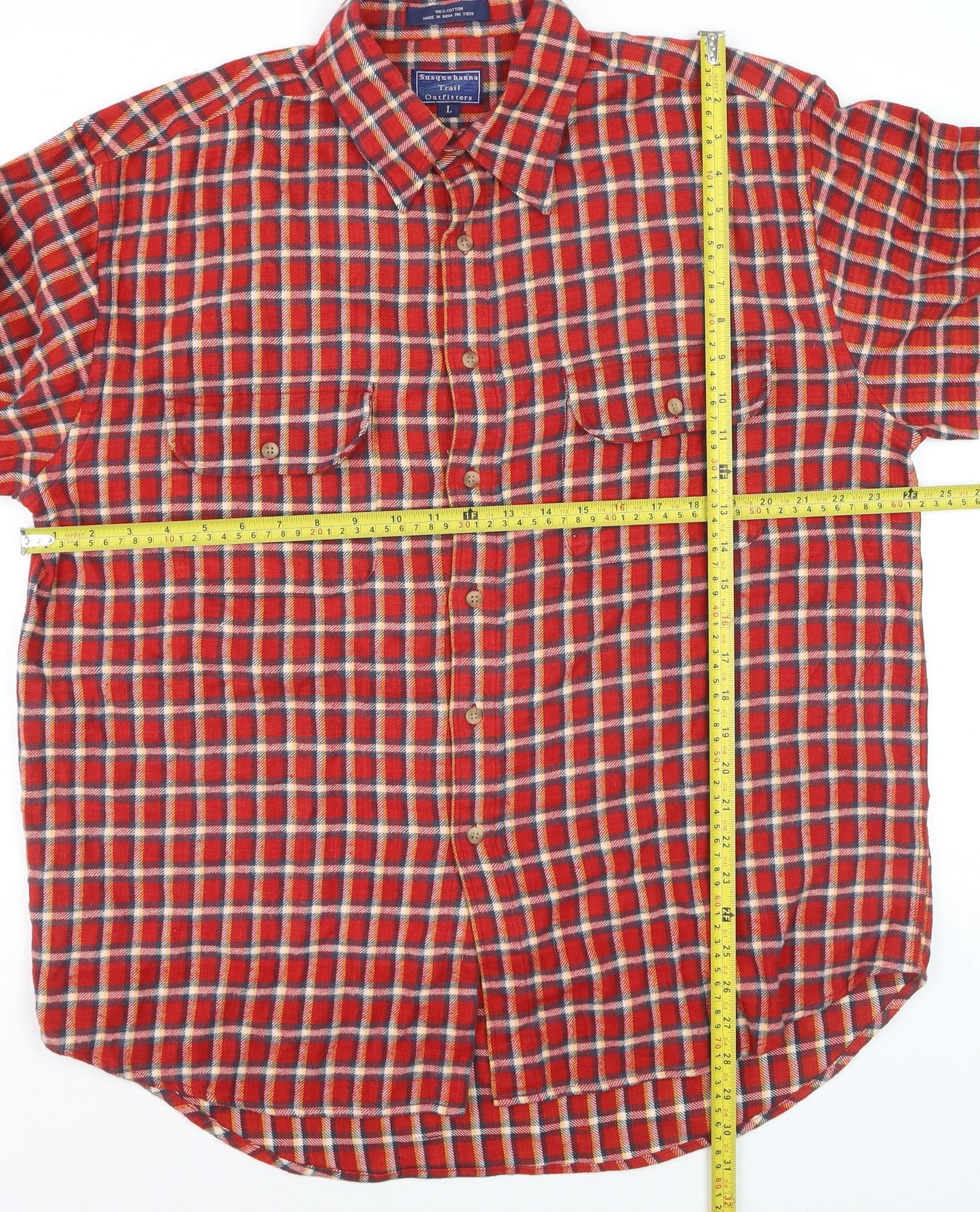 Susquehanna Trail Outfitters Men's Red Check Flannel Button-Up Shirt L