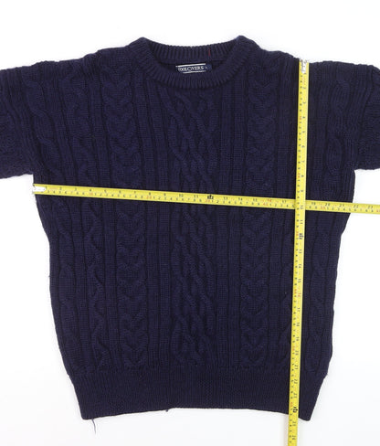Woolovers Men's Blue Cable-Knit Wool Crew Neck Jumper Size L