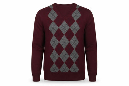 Dockers Men's Red Argyle V-Neck Knit Jumper Size L