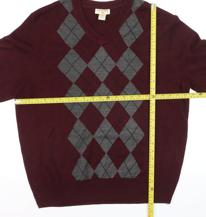 Dockers Men's Red Argyle V-Neck Knit Jumper Size L