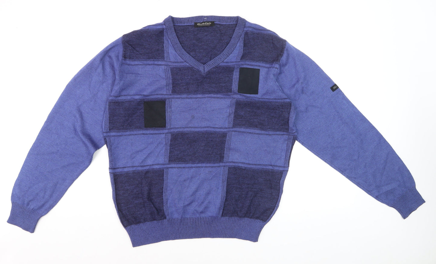 Monte Carlo Men's Blue Wool Blend V-Neck Pullover Jumper M