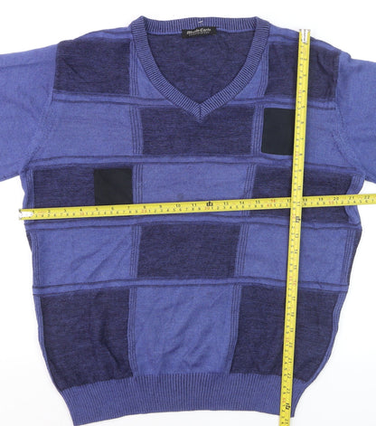 Monte Carlo Men's Blue Wool Blend V-Neck Pullover Jumper M