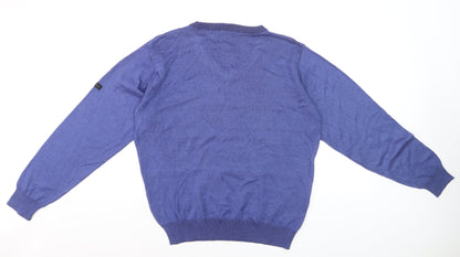 Monte Carlo Men's Blue Wool Blend V-Neck Pullover Jumper M