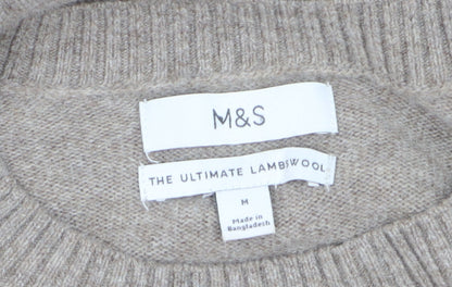 Marks and Spencer Men's Beige Lambswool Crew Neck Jumper M