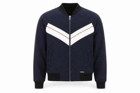 Front view of Guess Men's Blue Bomber Jacket Small Retro Zip Style