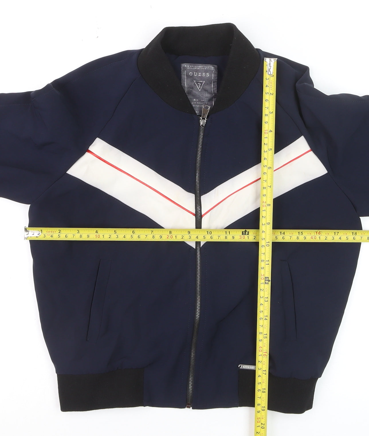 Guess Men's Blue Bomber Jacket Small Retro Zip Style