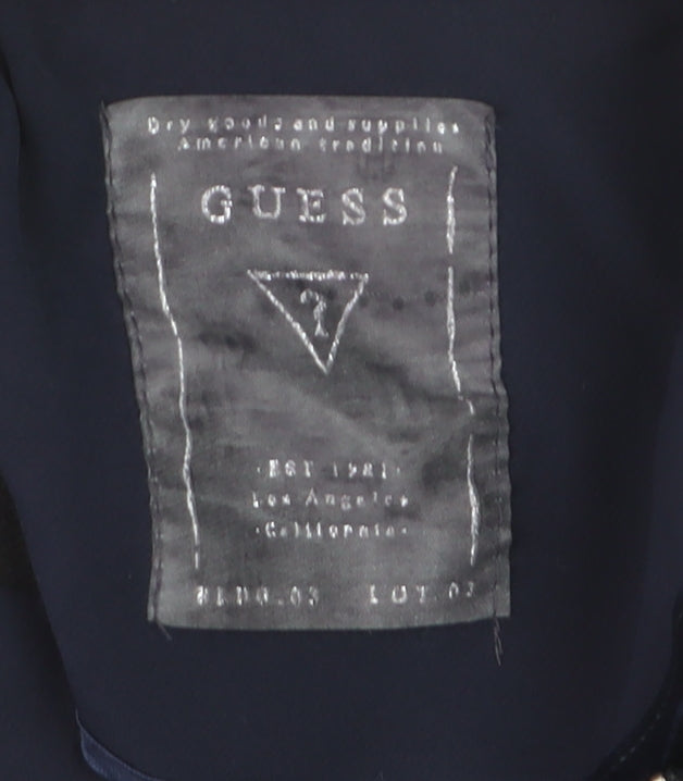 Guess Men's Blue Bomber Jacket Small Retro Zip Style