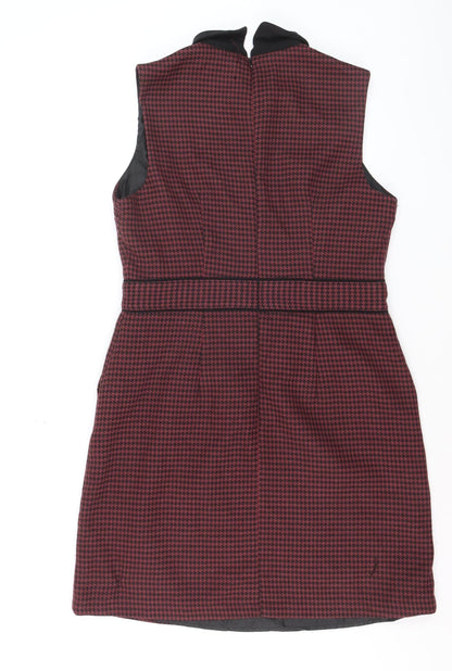 Oasis Women’s Red Houndstooth Collared Sleeveless Shift Dress Size 14