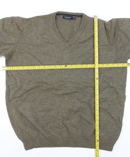 James Pringle Men's Green Wool V-Neck Jumper XXL Classic Knit