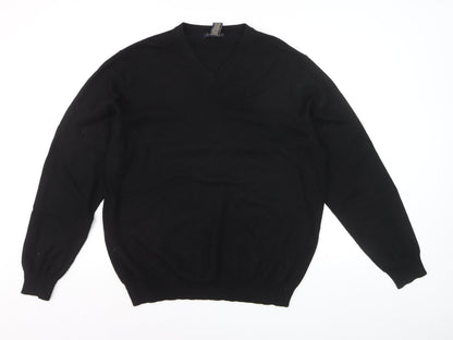 Garret Scott Men’s Black XL Merino Wool V-Neck Jumper
