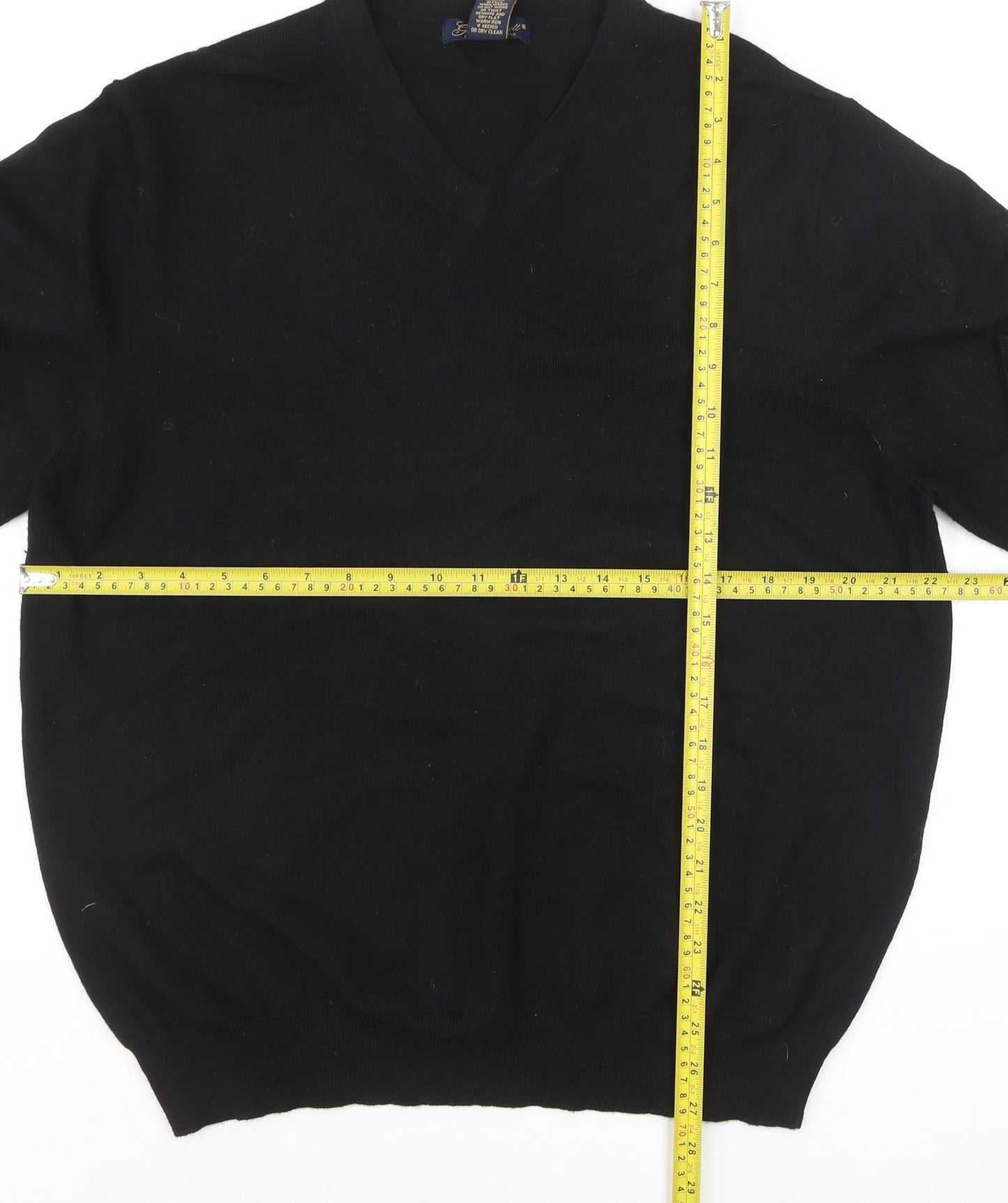 Garret Scott Men’s Black XL Merino Wool V-Neck Jumper