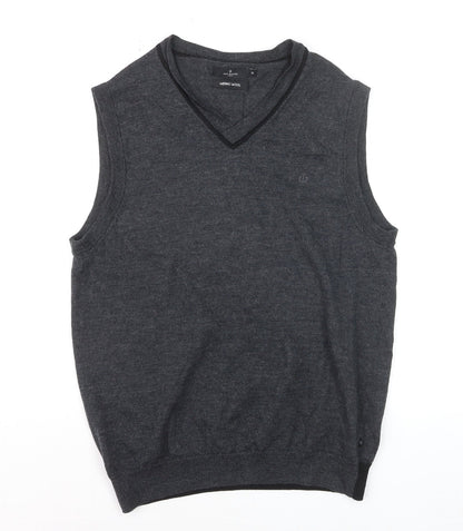 Jeff Banks Men's Grey Merino Wool Sleeveless V-Neck Vest Jumper Size M