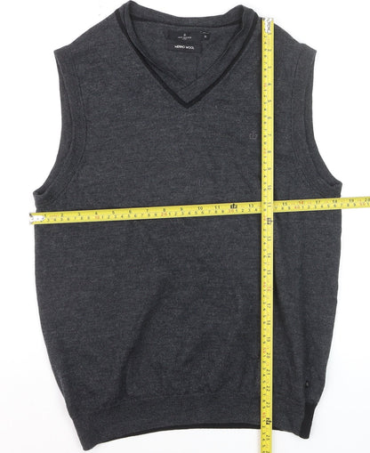 Jeff Banks Men's Grey Merino Wool Sleeveless V-Neck Vest Jumper Size M