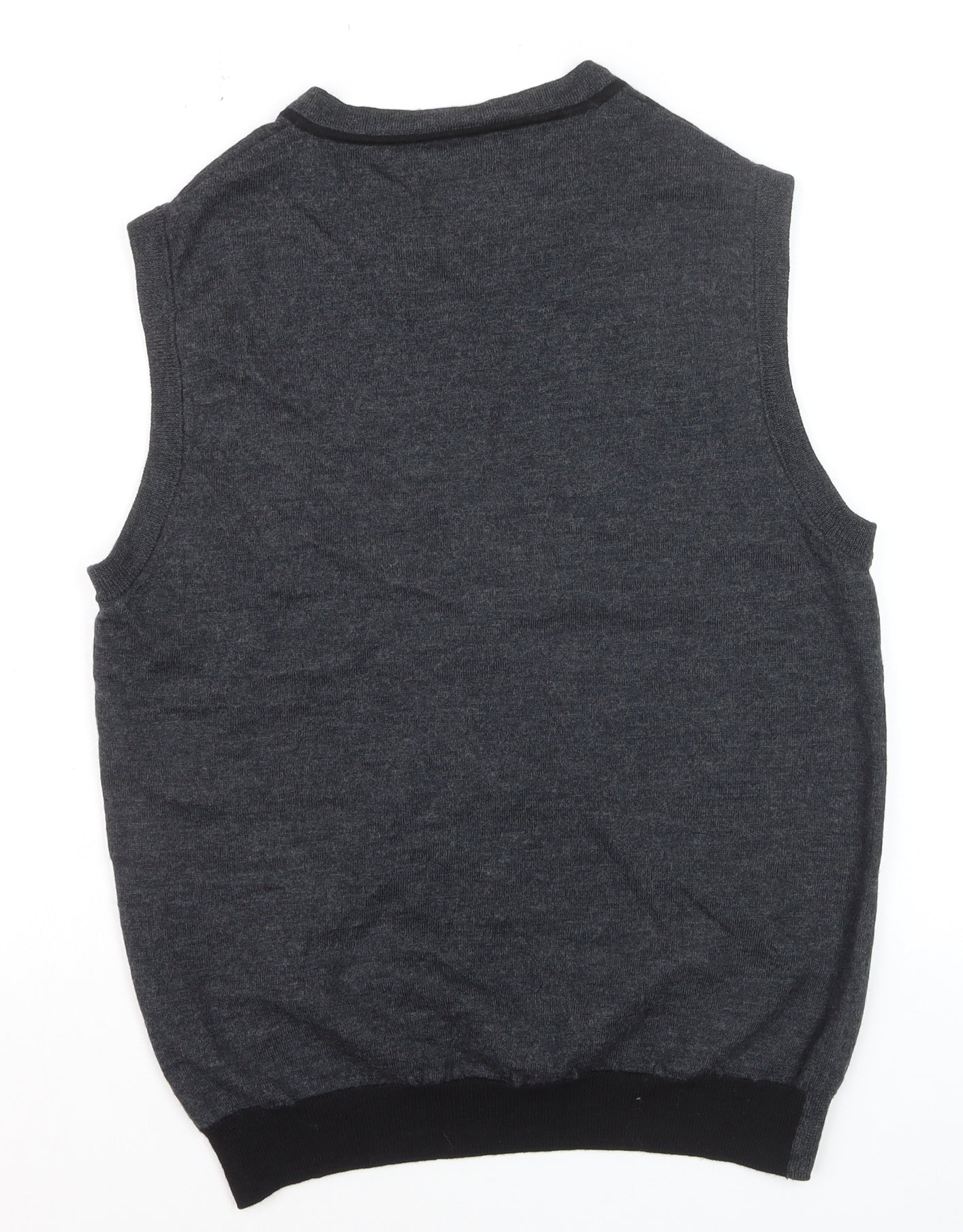 Jeff Banks Men's Grey Merino Wool Sleeveless V-Neck Vest Jumper Size M