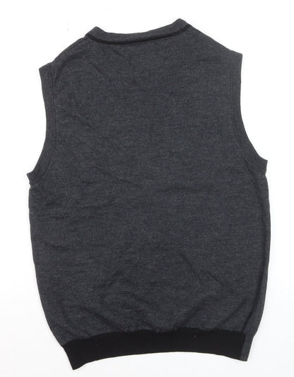 Jeff Banks Men's Grey Merino Wool Sleeveless V-Neck Vest Jumper Size M