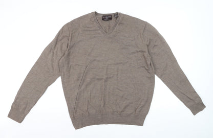 Black Brown 1826 Men's Beige V-Neck Merino Wool Pullover Jumper XL