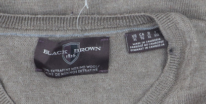 Black Brown 1826 Men's Beige V-Neck Merino Wool Pullover Jumper XL