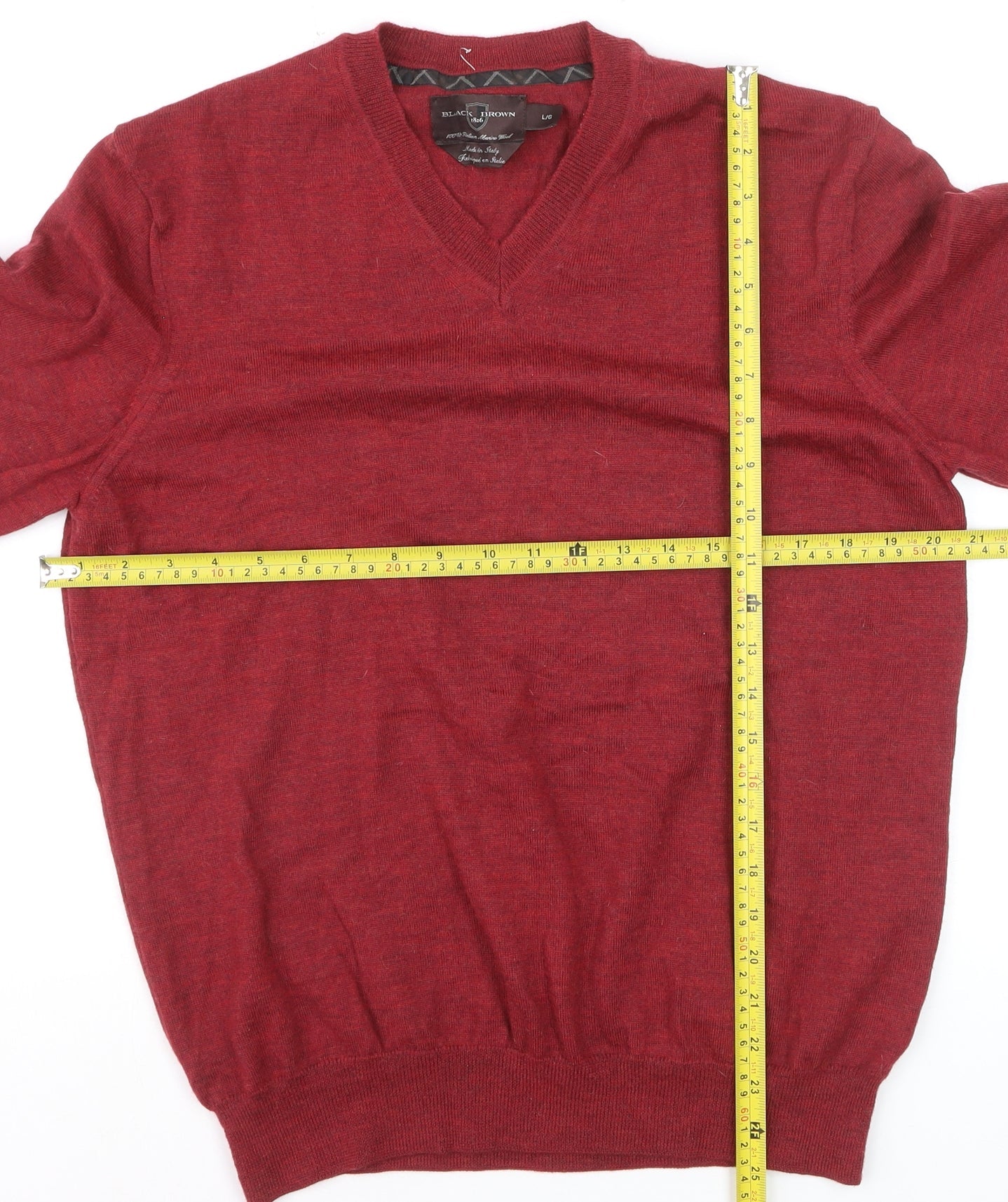 Black Brown 1826 Men’s Red Wool V-Neck Jumper Size L