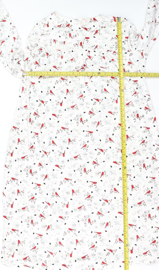 Secret Treasures Women's White Bird Print Fleece Nightshirt Size 10