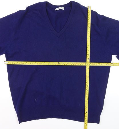 Lyle & Scott Men's Blue Wool V-Neck Jumper XL Classic Fit