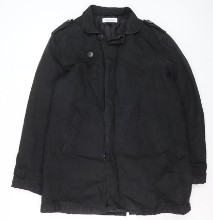 Calvin Klein Men's Black Cotton Mid-Length Overcoat L