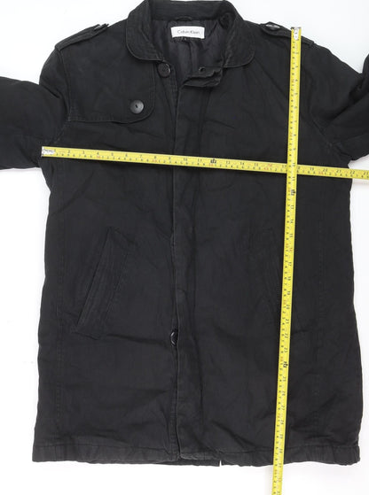 Calvin Klein Men's Black Cotton Mid-Length Overcoat L