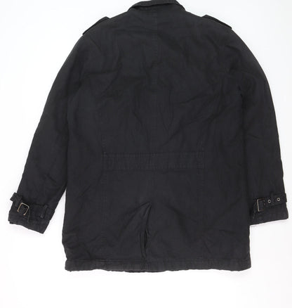Calvin Klein Men's Black Cotton Mid-Length Overcoat L