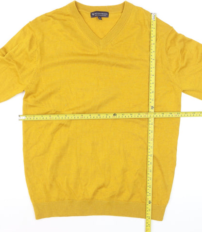 Hart Schaffner Marx Men's Yellow Merino Wool V-Neck Jumper M