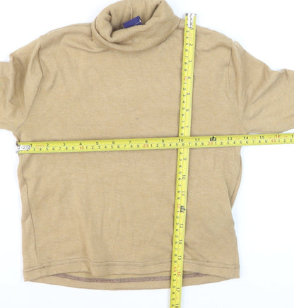 Beyond Retro Women's Beige Roll Neck Knit Jumper Size S Classic Style