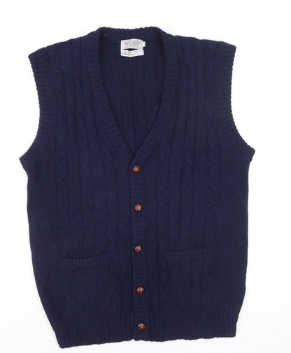 Westchester Classics Men's Blue Wool Cable-Knit Sleeveless Vest XL