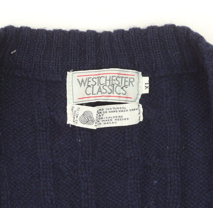 Westchester Classics Men's Blue Wool Cable-Knit Sleeveless Vest XL