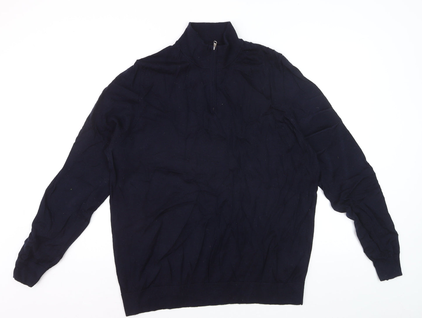 Marks and Spencer Autograph Mens Blue 2XL Merino Wool 1/2 Zip Jumper