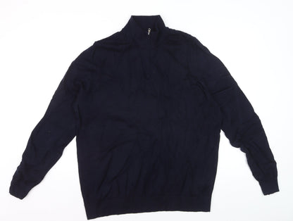 Marks and Spencer Autograph Mens Blue 2XL Merino Wool 1/2 Zip Jumper